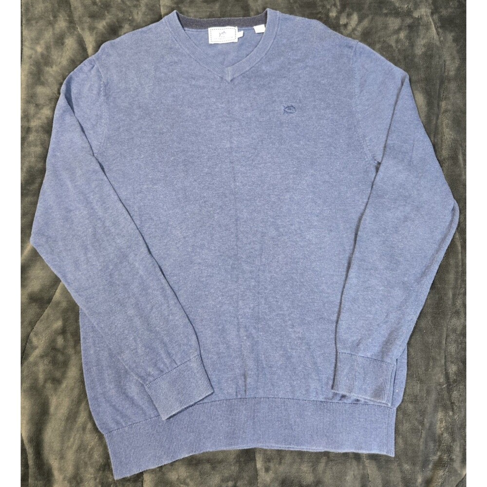 Southern Tide Sweater Mens M Blue V Neck Pullover Preppy Skipjack Logo Knit